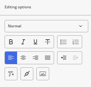The rich text formatting tools in the right-hand pane