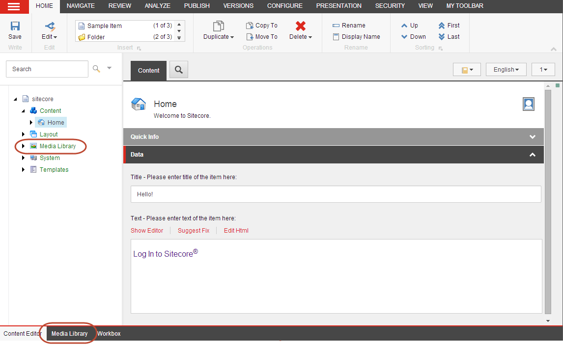 The Media Library tab in the page bar