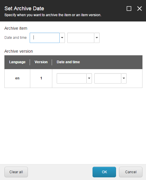 The Set Archive Date dialog