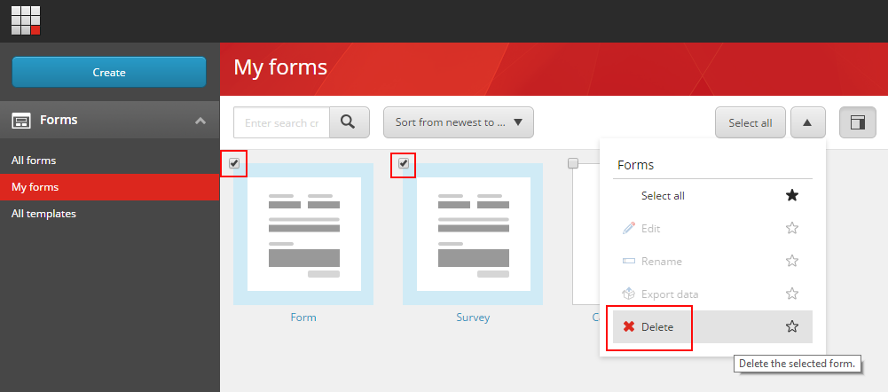 Click the drop-down arrow and click Delete.