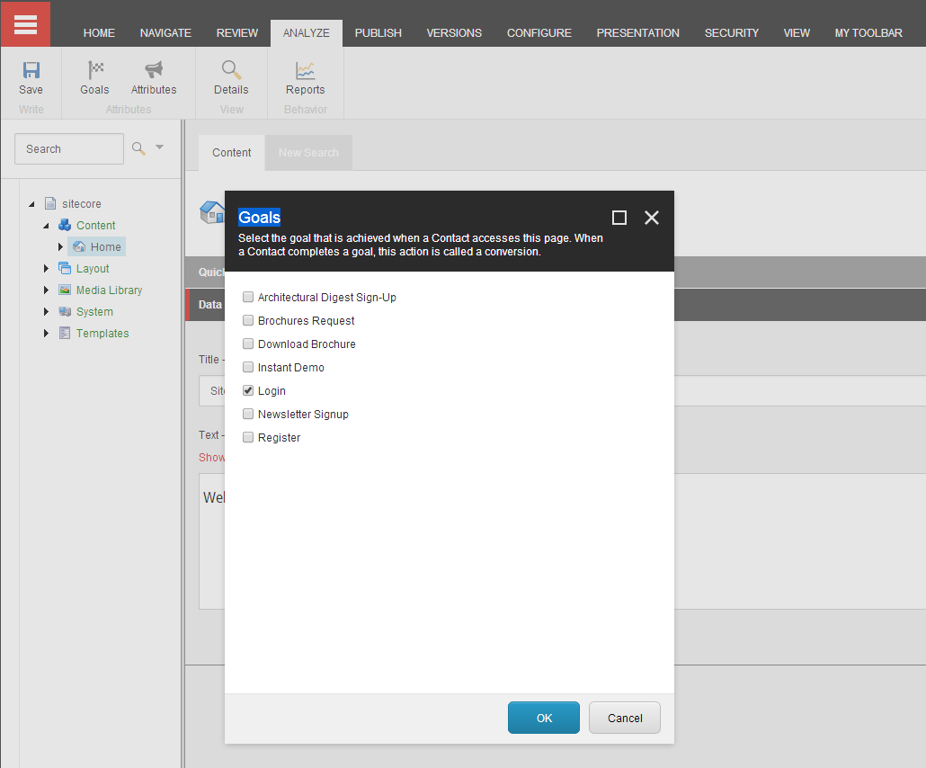 Analyze tab in the Content Editor