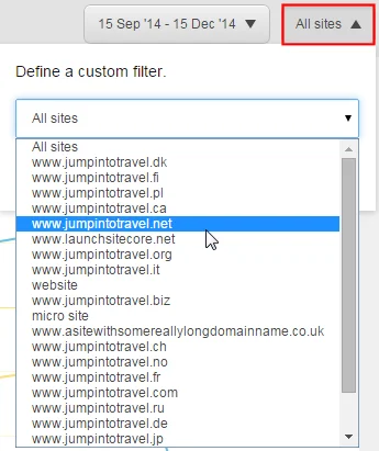 An example site filter menu for a report