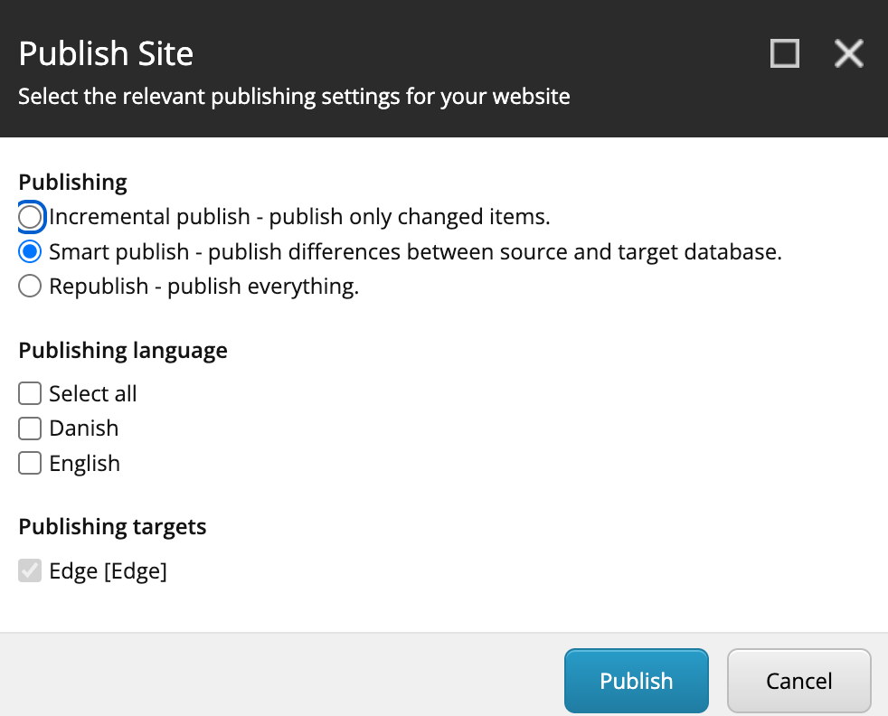 The Publish Site dialog box