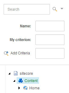 The Search pane with a custom filter field. The Search pane with a custom filter field.