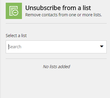 The Unsubscribe from a list details pane The Unsubscribe from a list details pane