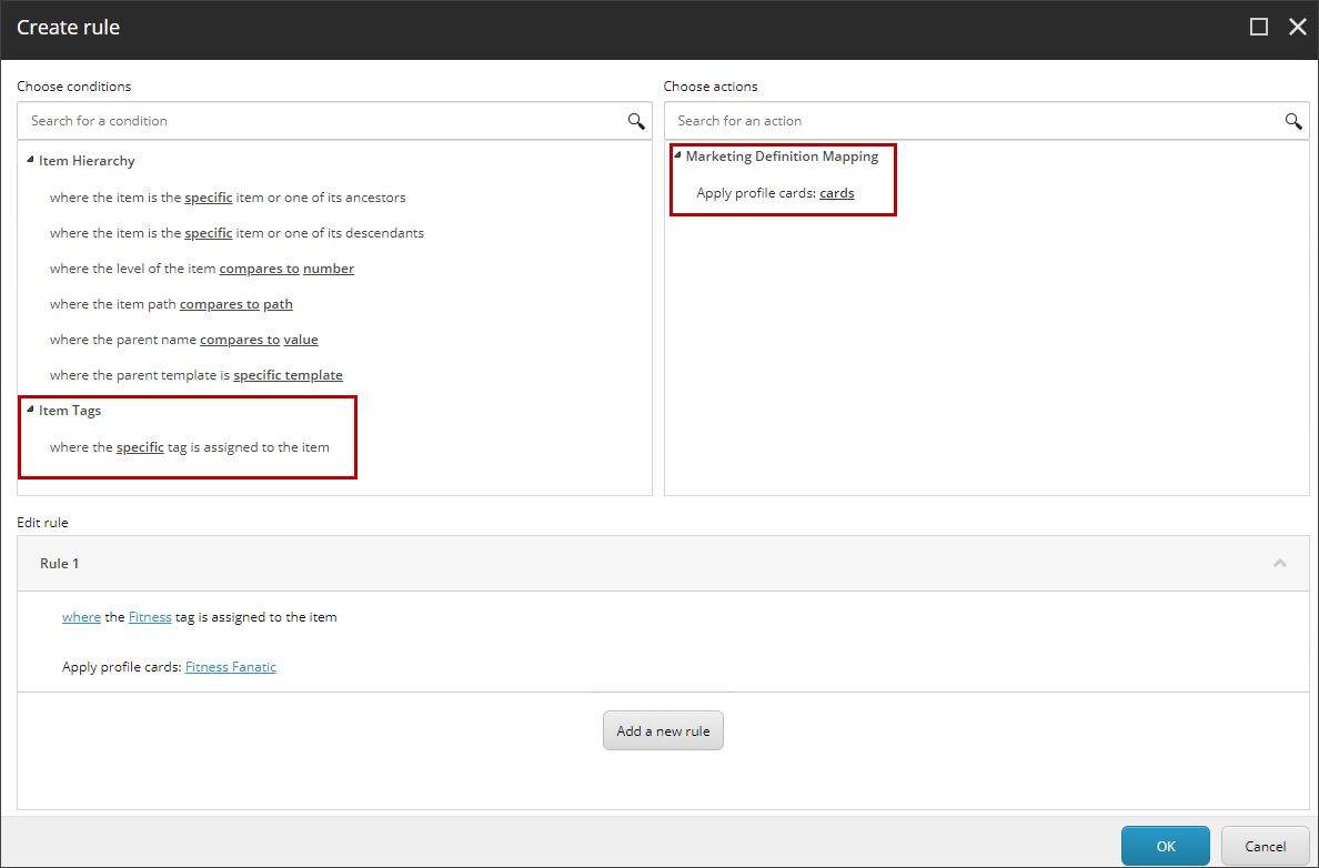 Create rule dialog box