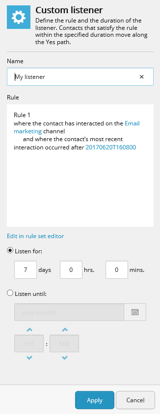 The Custom listener details pane The Custom listener details pane
