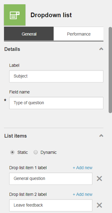 Dropdown list element Dropdown list element