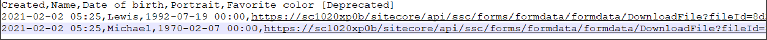 Example of a form data export