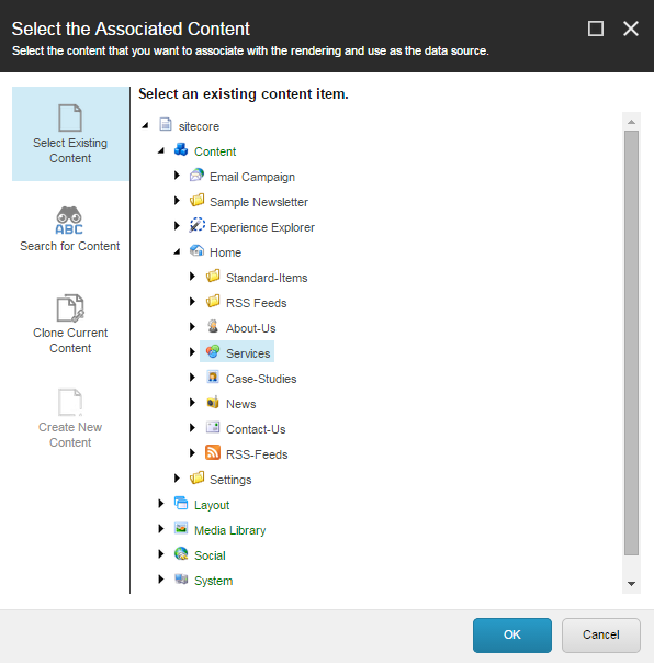 The Select the Associated Content dialog box