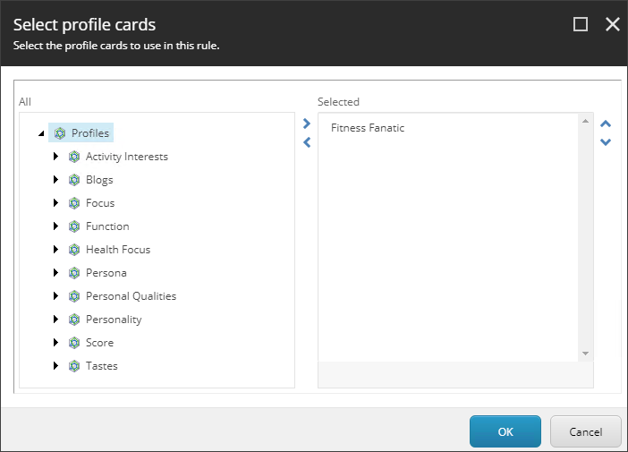 Select profile cards dialog box.