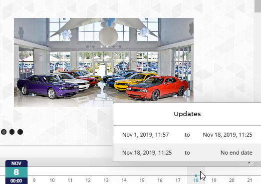 Updates are displayed when you hover over a date in the time bar.. Updates are displayed when you hover over a date in the time bar..