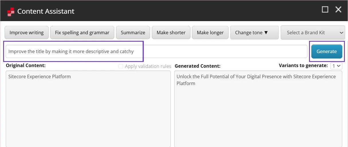 Refine existing content using a custom prompt.