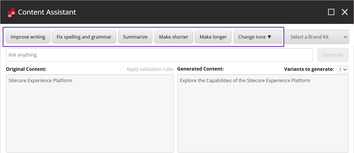 Refine existing content using a predefined prompt. Refine existing content using a predefined prompt.