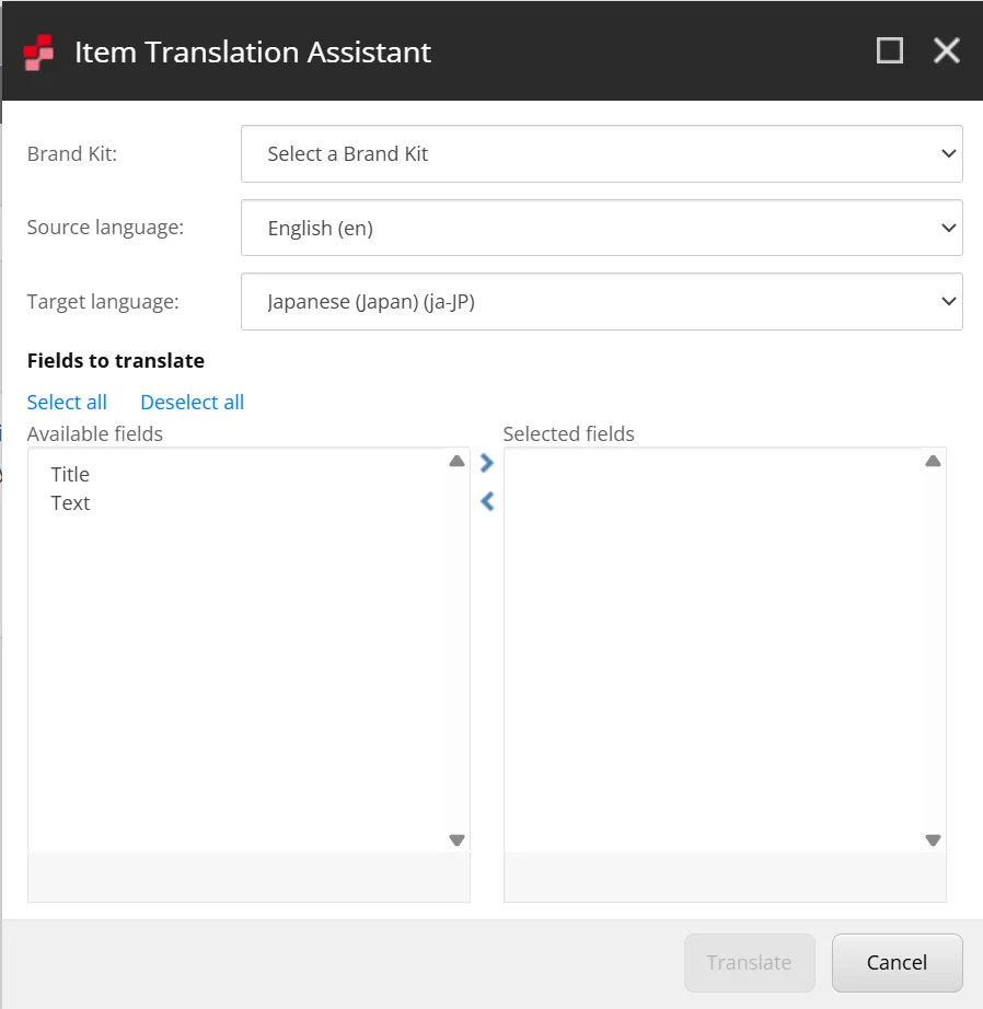 Select all fields or specific fields to translate into the target language.