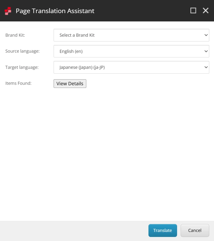 Click Translate to translate all items found on the page.
