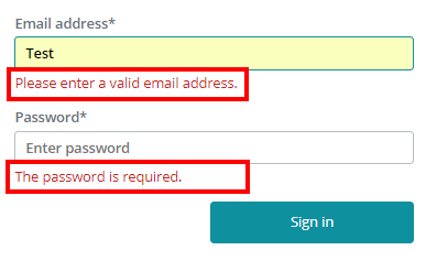 Validation of the email address Validation of the email address
