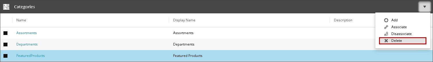 Categories section drop-down menu Categories section drop-down menu