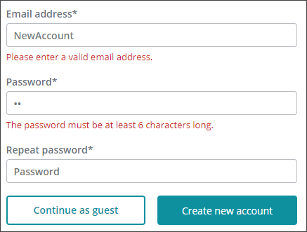Validation messages for the Registration rendering