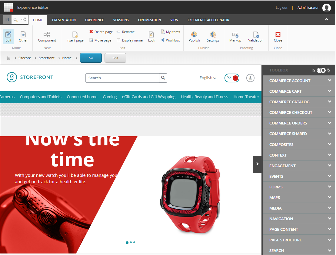 Toolbox in the Experience Editor Toolbox in the Experience Editor