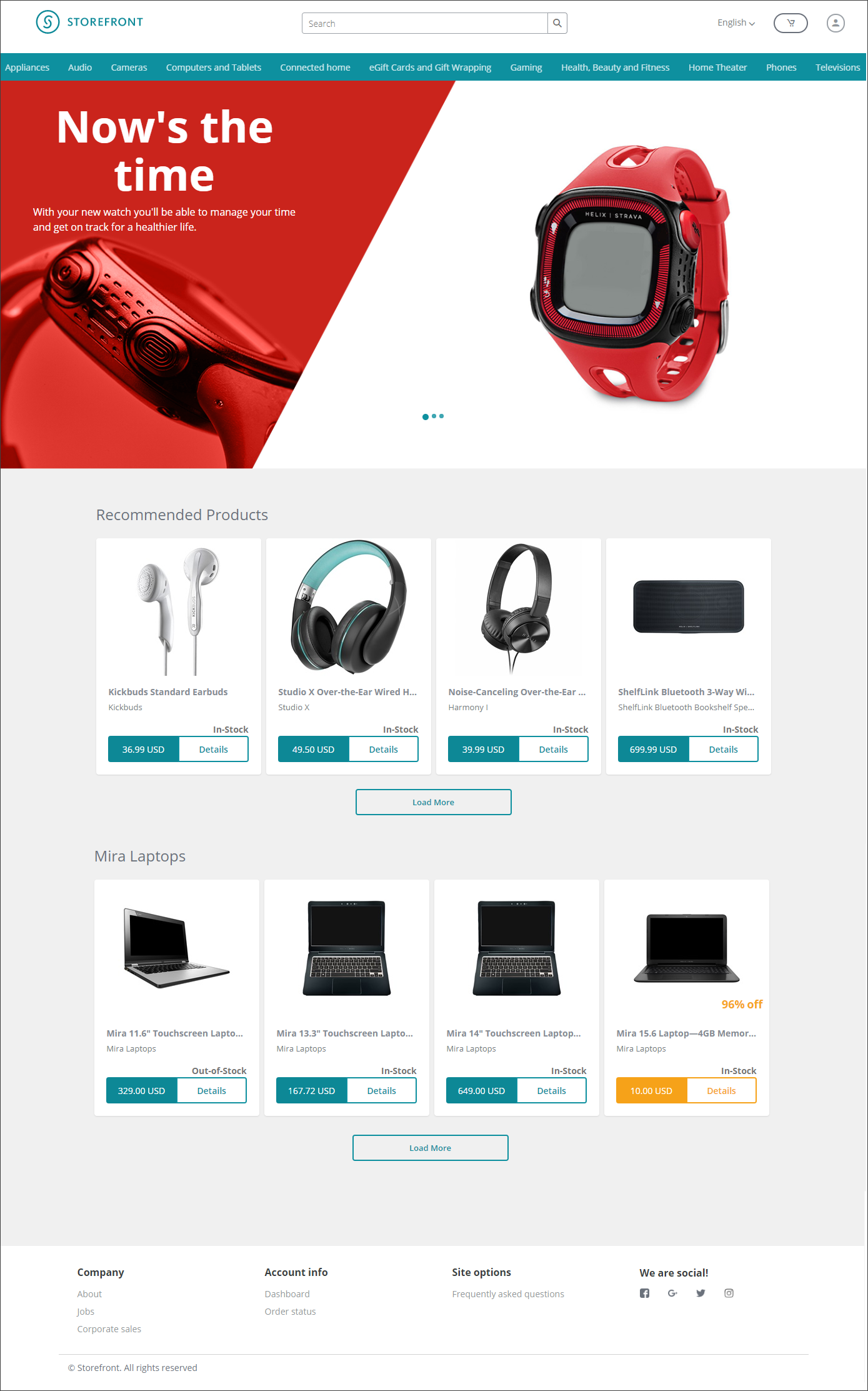 Commerce Home page as seen in the Experience Editor.