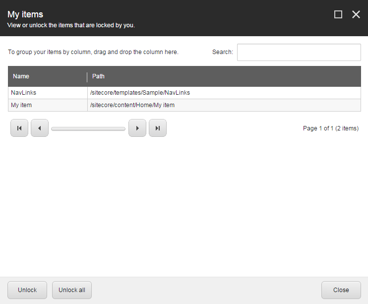 The My Items dialog box The My Items dialog box