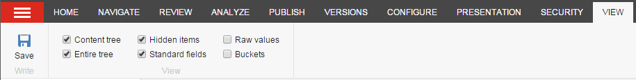 The View tab in the Content Editor ribbon