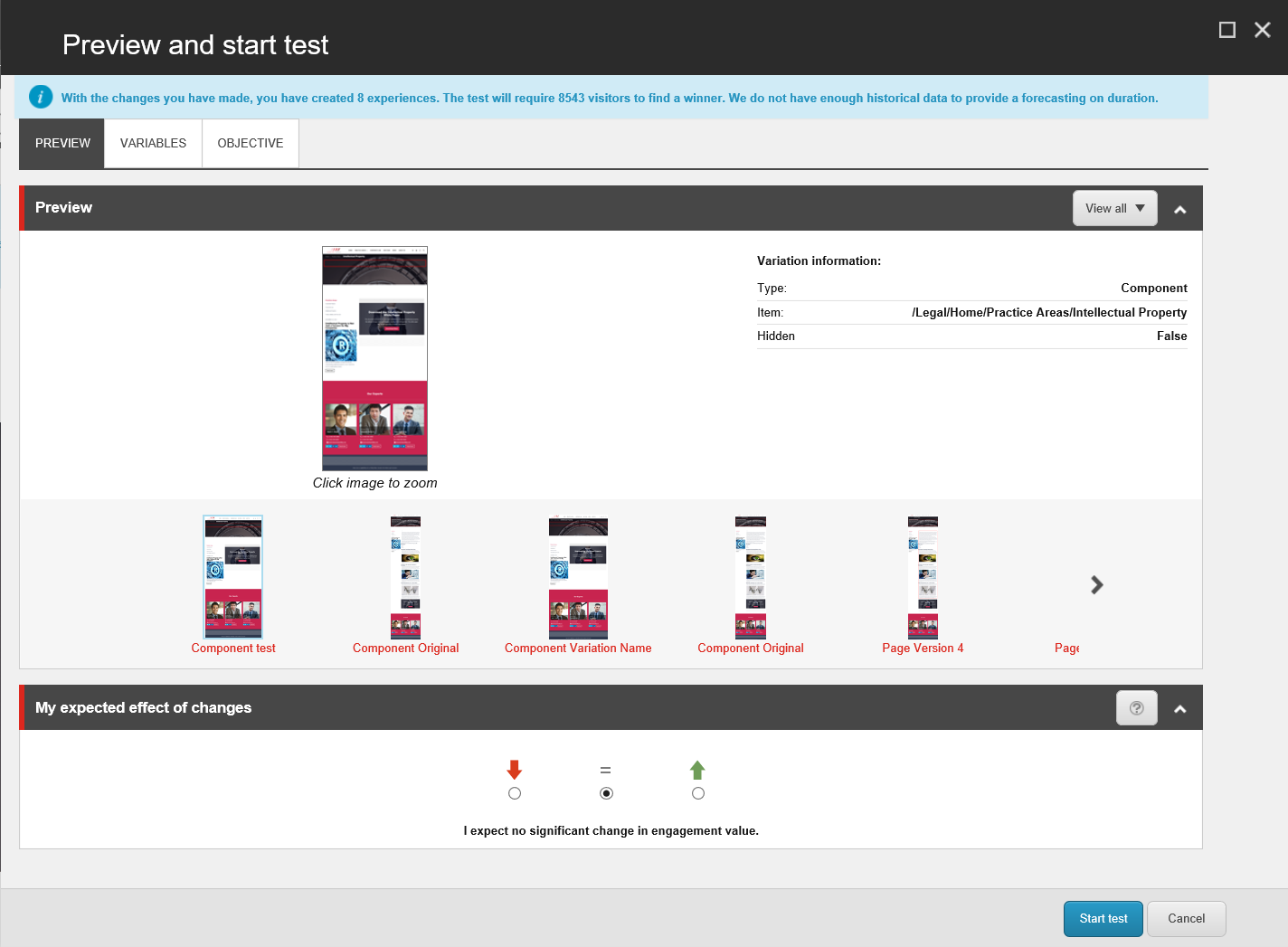 The Preview and start test dialog box The Preview and start test dialog box
