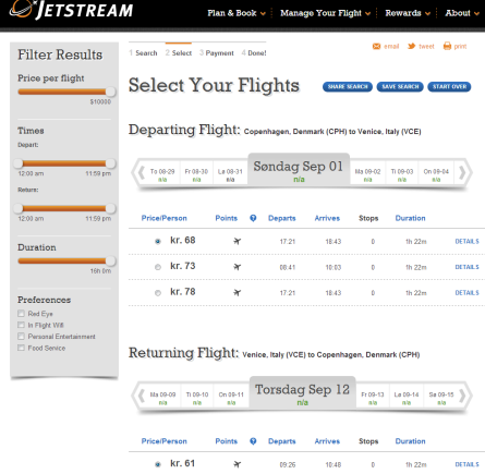 The Select Your Flights page
