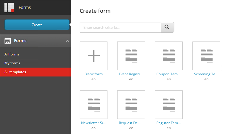 On the Forms dashboard, click blank form or click a form template.