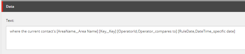 A screenshot of text input for a condition.