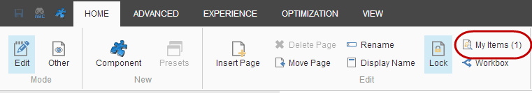 My Items on the Home tab in Experience Editor