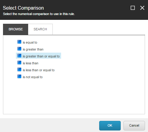 The Select Comparison dialog box
