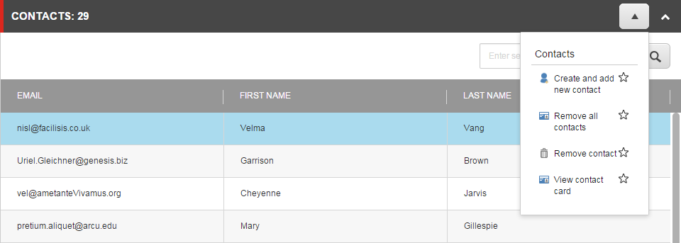 The action menu in a contact list. The action menu in a contact list.