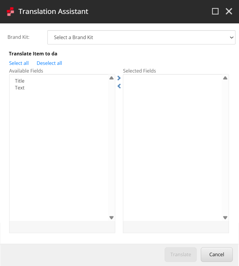 Select all fields or specific fields to translate into the target language.