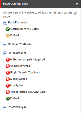 The Page Configuration section shows that the Default rendering is active