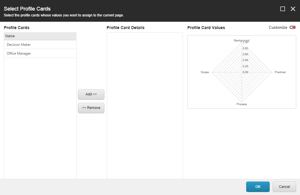 Select Profile Card dialog box with the Multiple Authoring Selection setting. Select Profile Card dialog box with the Multiple Authoring Selection setting.