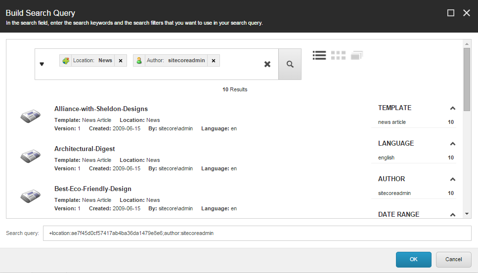 The Build Search Query dialog box The Build Search Query dialog box
