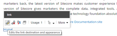 The floating toolbar above a link field The floating toolbar above a link field