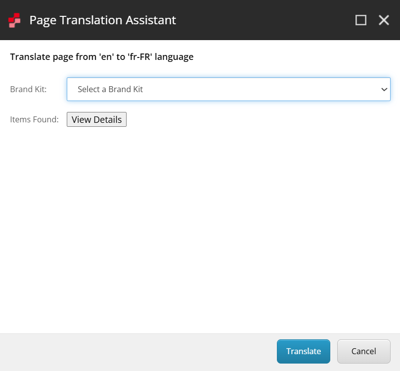Click Translate to translate all items found on the page.