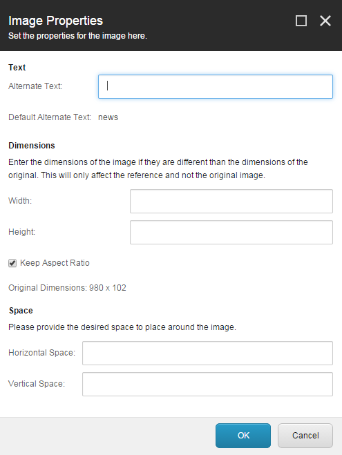 The Image Properties dialog box The Image Properties dialog box
