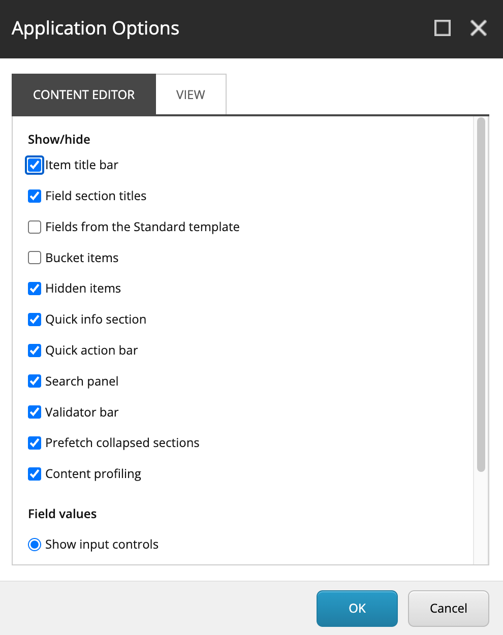 The Application Options dialog box