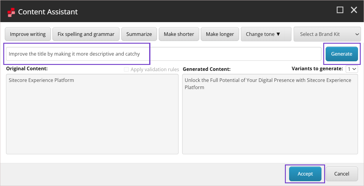 Refine existing content using a custom prompt. Refine existing content using a custom prompt.