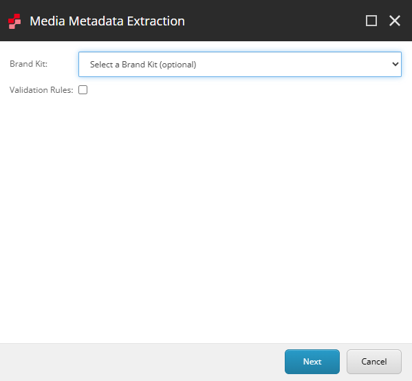 You can select the Validation Rules option in the Media Metadata Extraction dialog. You can select the Validation Rules option in the Media Metadata Extraction dialog.