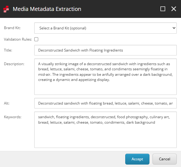 After processing, these four supported fields are populated with suggested values.