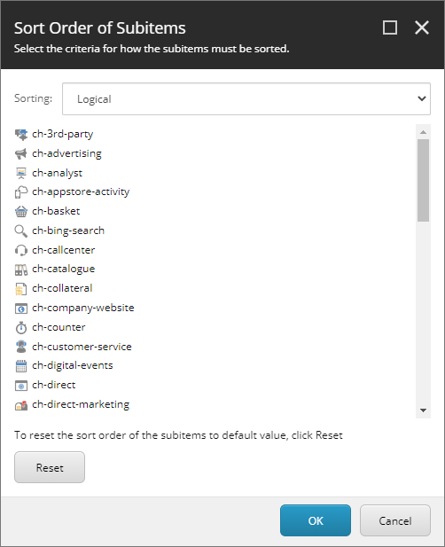 The sort order window