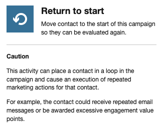 The details pane for the Return to start action The details pane for the Return to start action