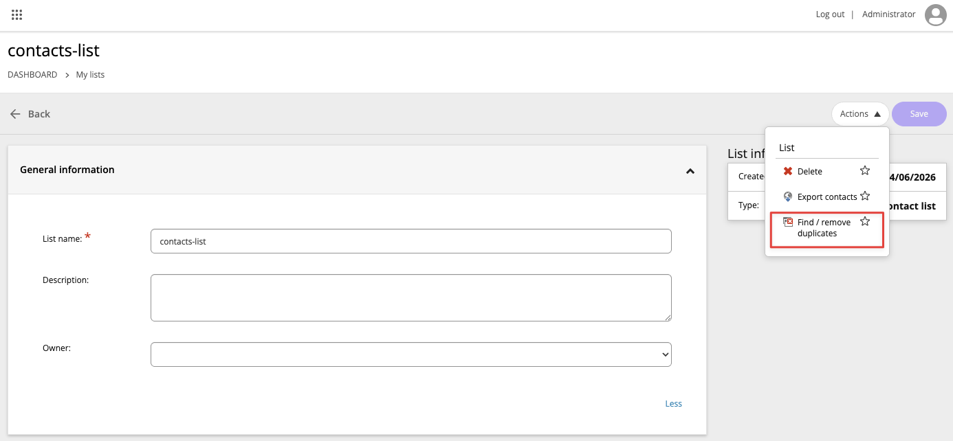 Click the Find/remove duplicates action.