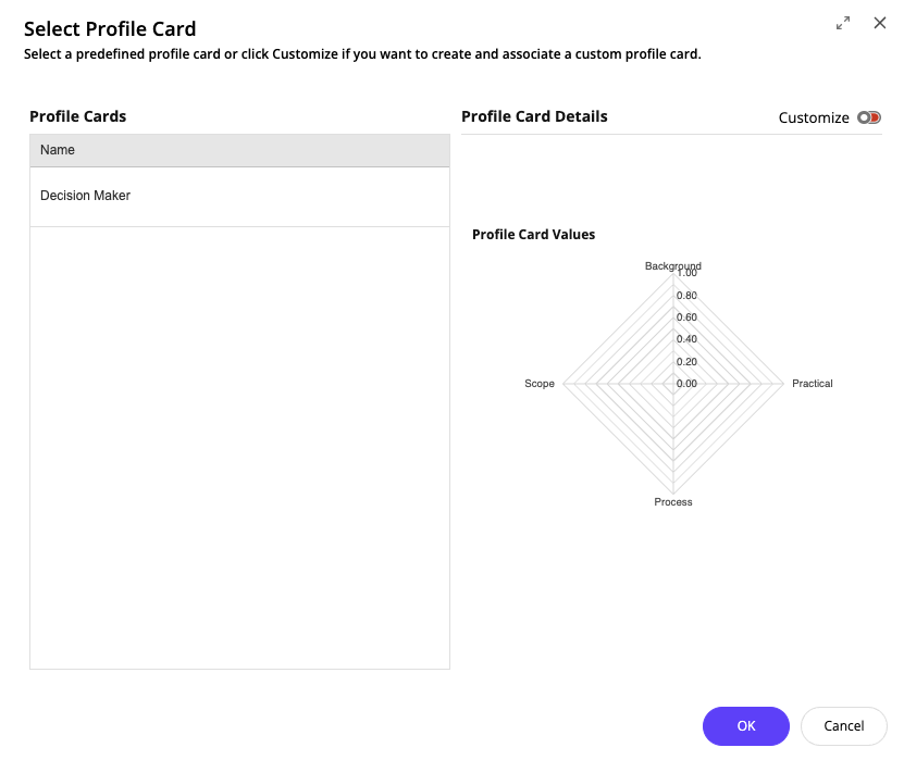 Select Profile Card dialog box with the Single Authoring Selection setting. Select Profile Card dialog box with the Single Authoring Selection setting.