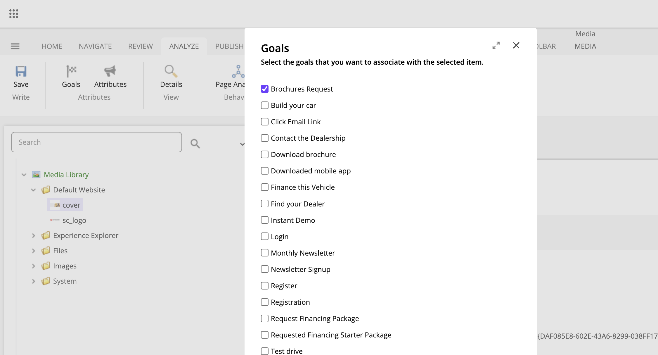 Goals dialog box Goals dialog box